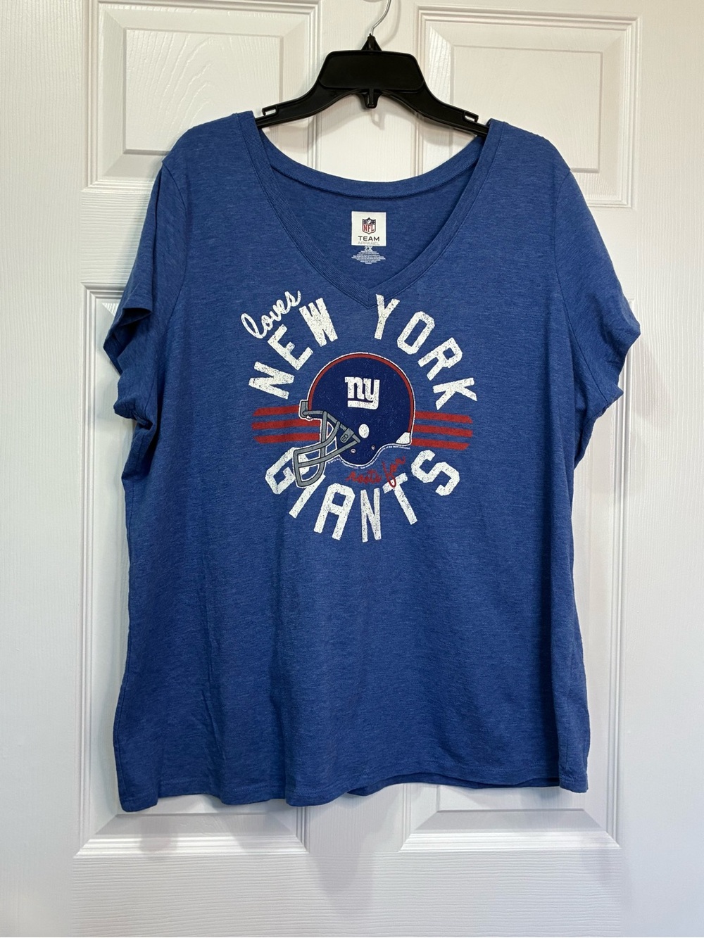 NFL Team Apparel NY Giants Shirt Unisex 2XL Blue Factory Distressing Retro Fan